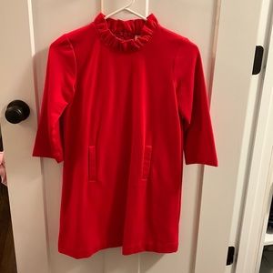 Girls size 12 Classic Prep childrenswear red ruffle collar cotton knit dress.
